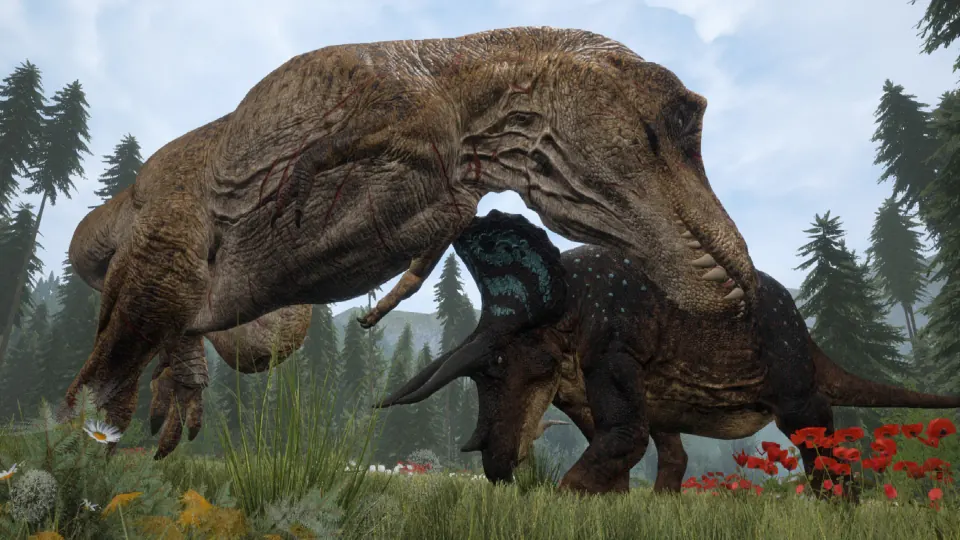 The Isle predator encounter in prehistoric terrain